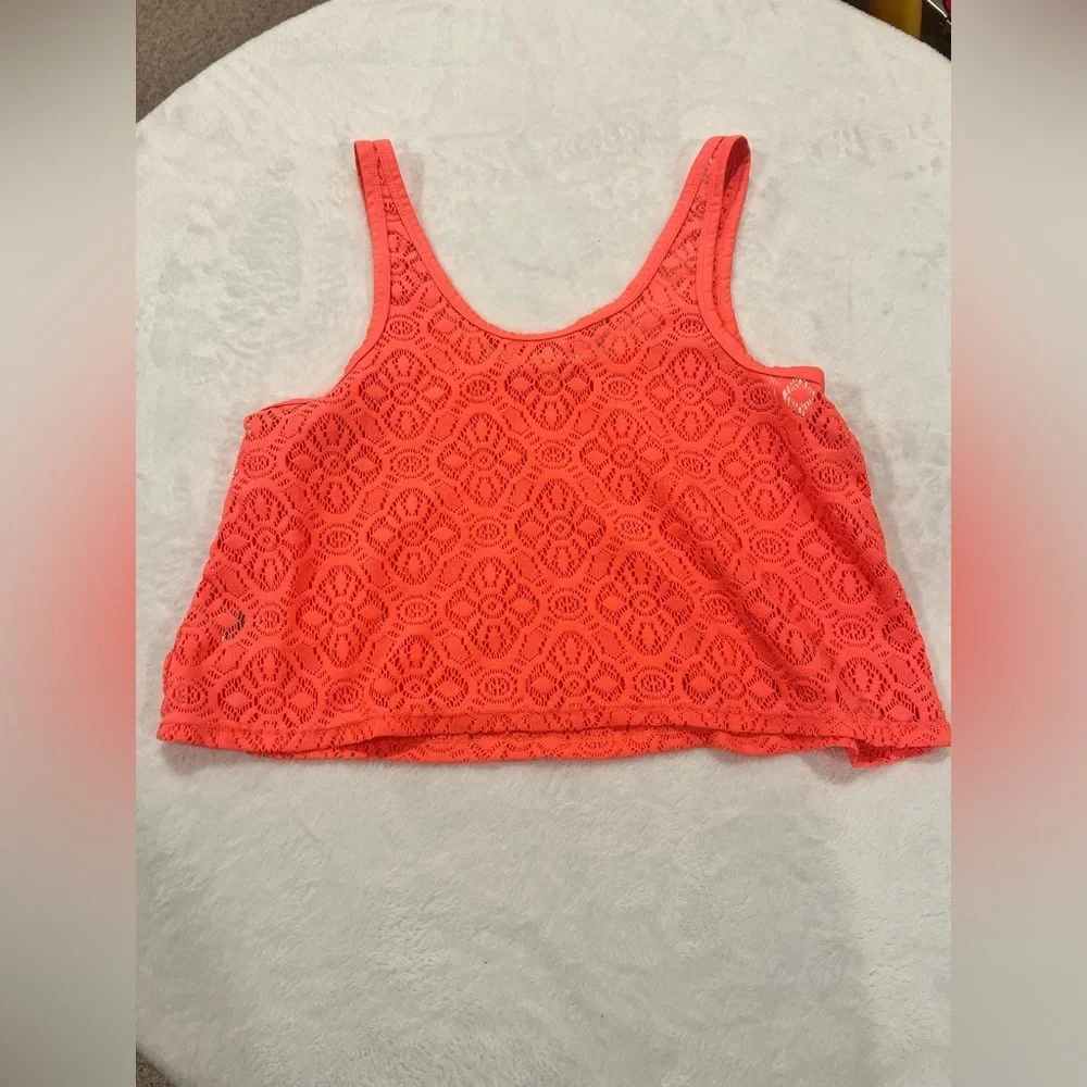 Aeropostale Neon Coral Pink Lace Crop Tank Top - Size Medium